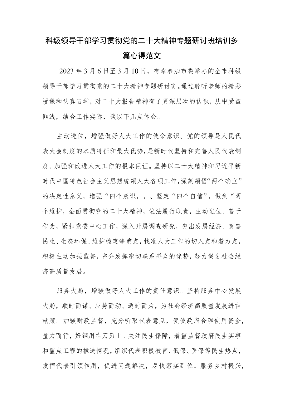 科级领导干部学习贯彻党的二十大精神专题研讨班培训多篇心得范文.docx_第1页