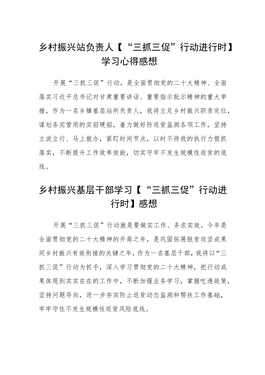 乡村振兴站负责人【“三抓三促”行动进行时】学习心得感想精选范文(3篇).docx_第1页