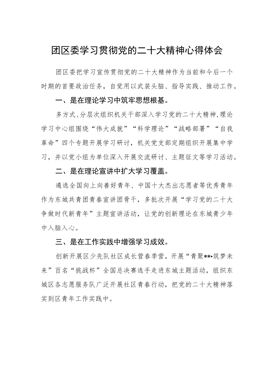 团区委学习贯彻党的二十大精神心得体会.docx_第1页