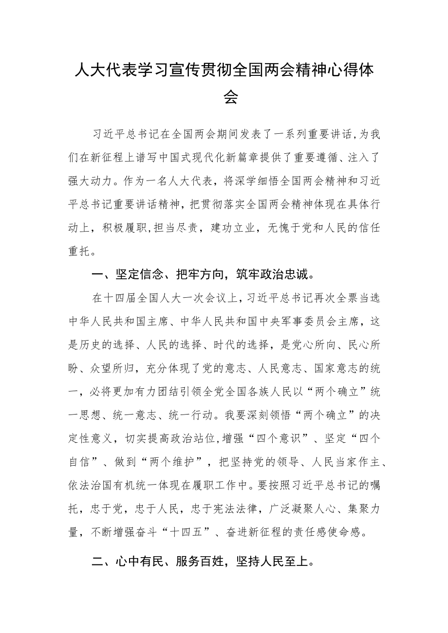 人大代表学习宣传贯彻全国两会精神心得体会.docx_第1页