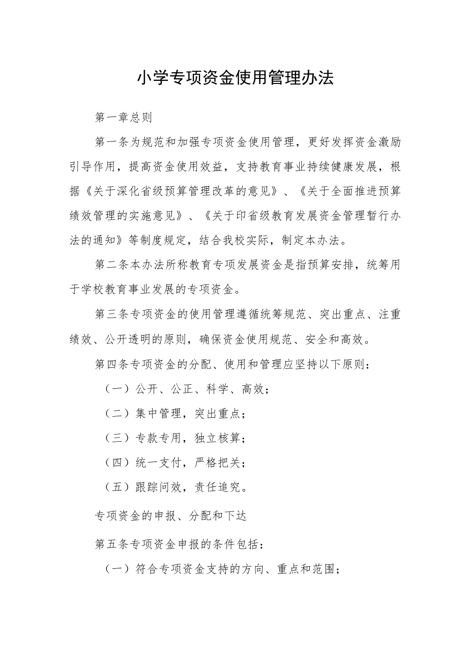 小学专项资金使用管理办法.docx_第1页