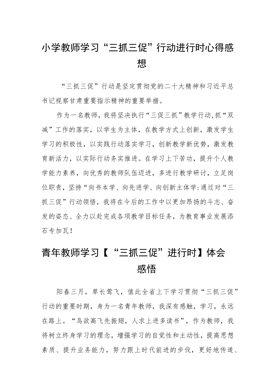 小学教师学习“三抓三促”行动进行时心得感想精选4篇.docx_第1页