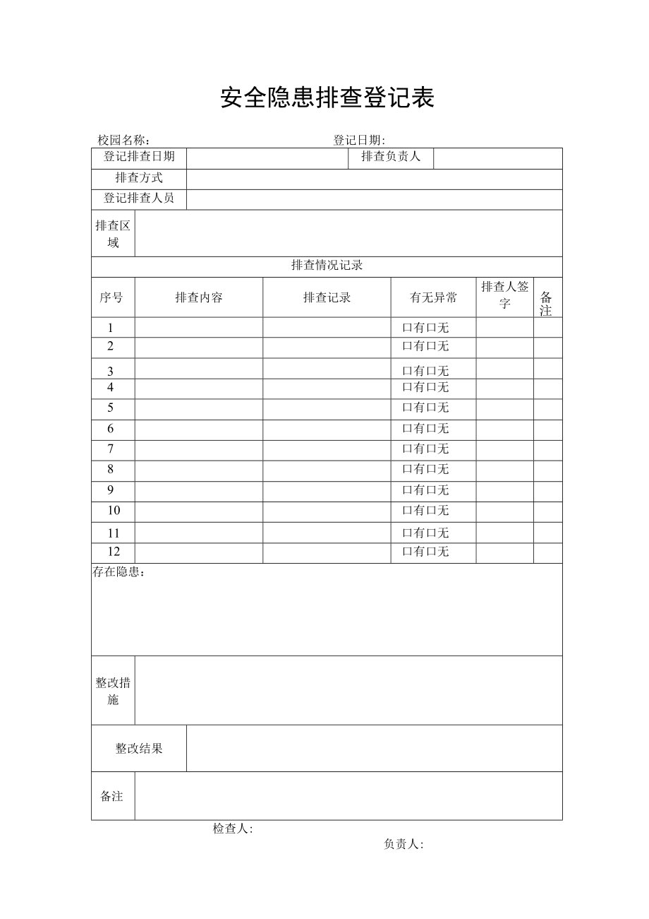 学校校园安全隐患排查登记表.docx_第1页