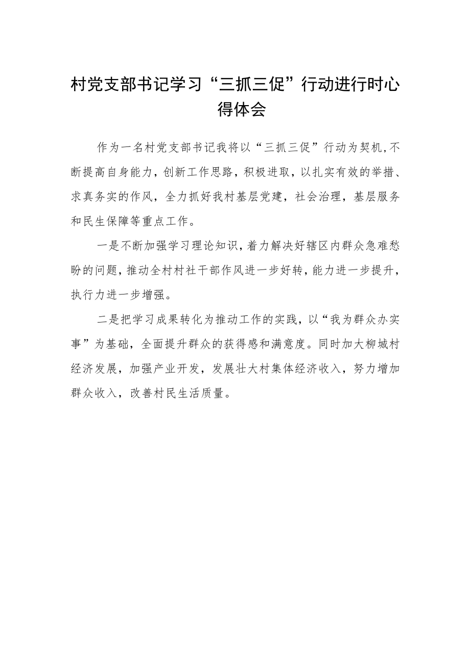 村党支部书记学习“三抓三促”行动进行时心得体会.docx_第1页