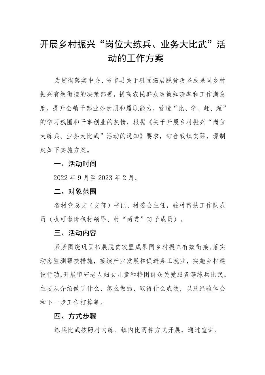 开展乡村振兴“岗位大练兵、业务大比武”活动的工作方案.docx_第1页