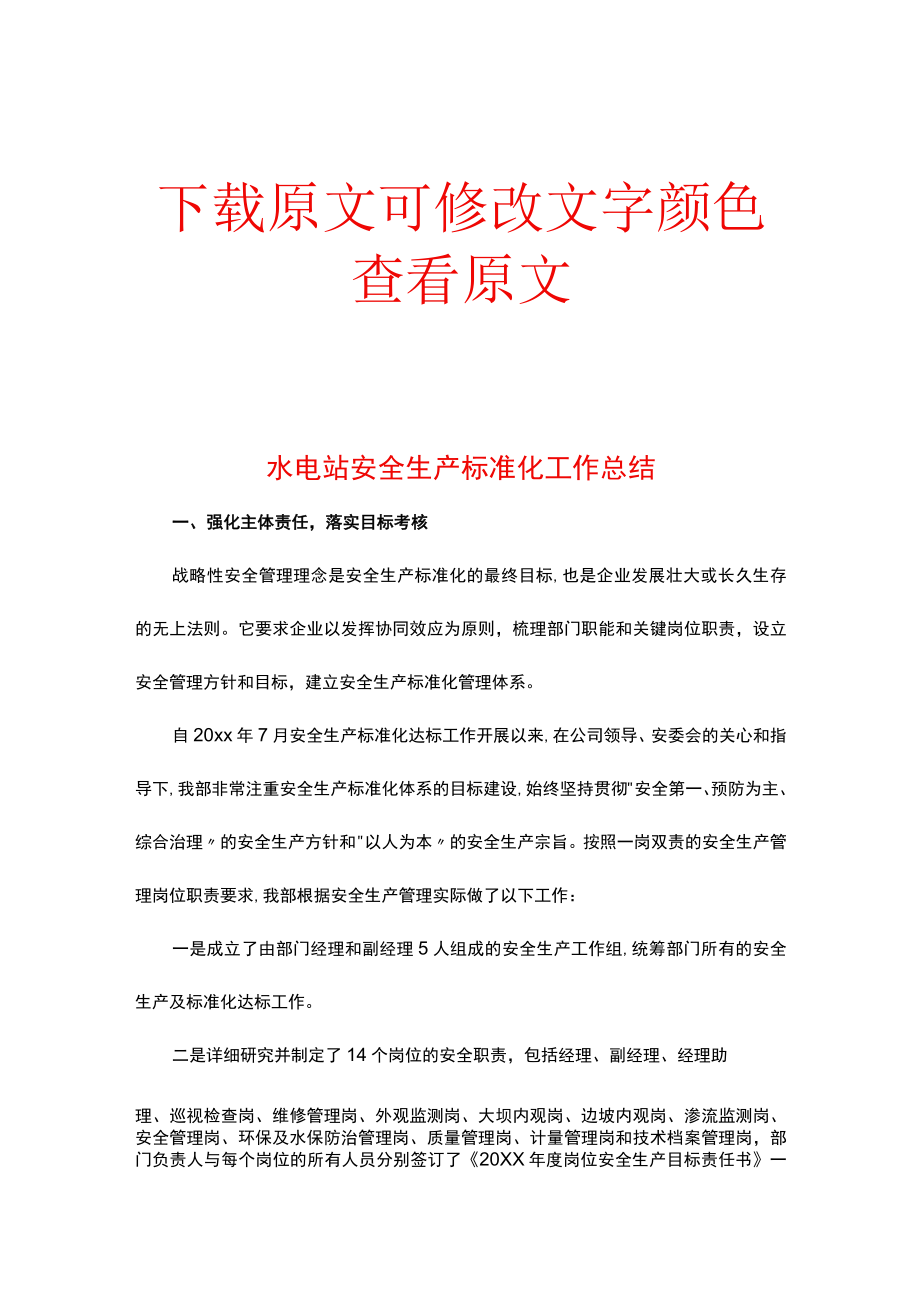 水电站安全生产标准化工作总结.docx_第1页