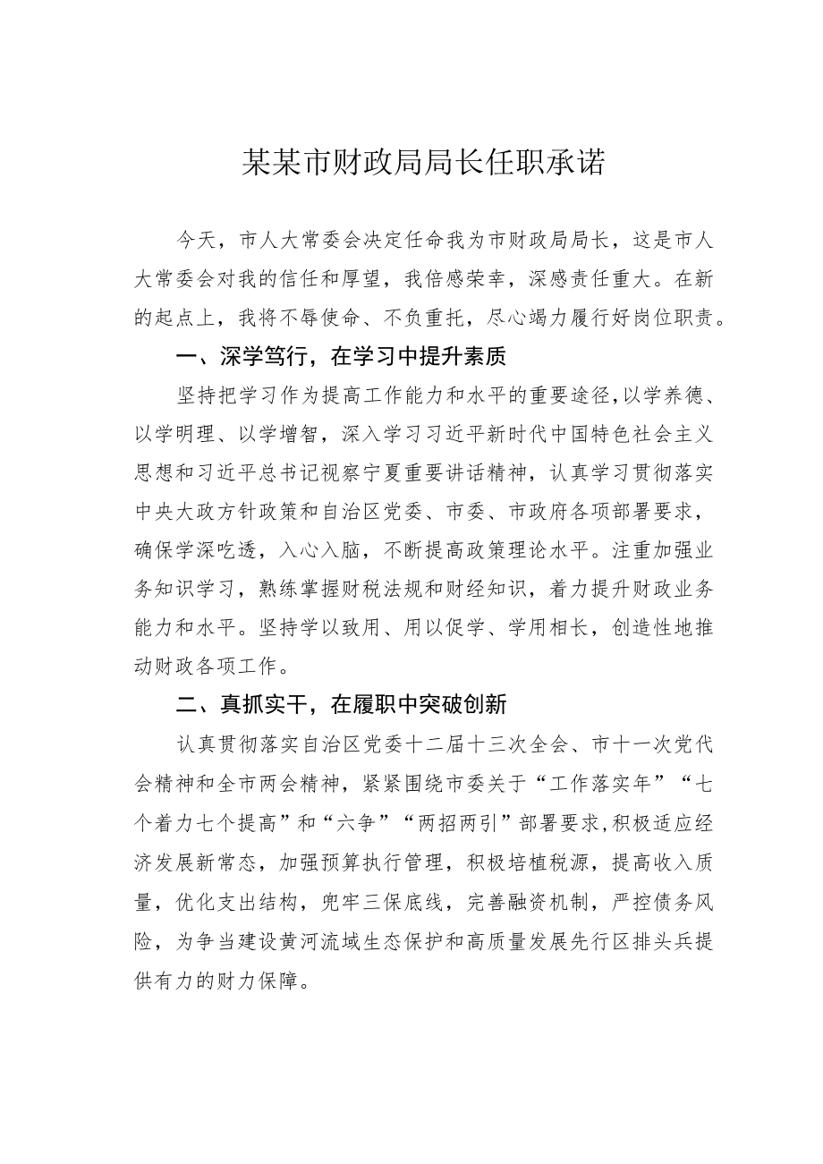 某某市财政局局长任职承诺.docx_第1页