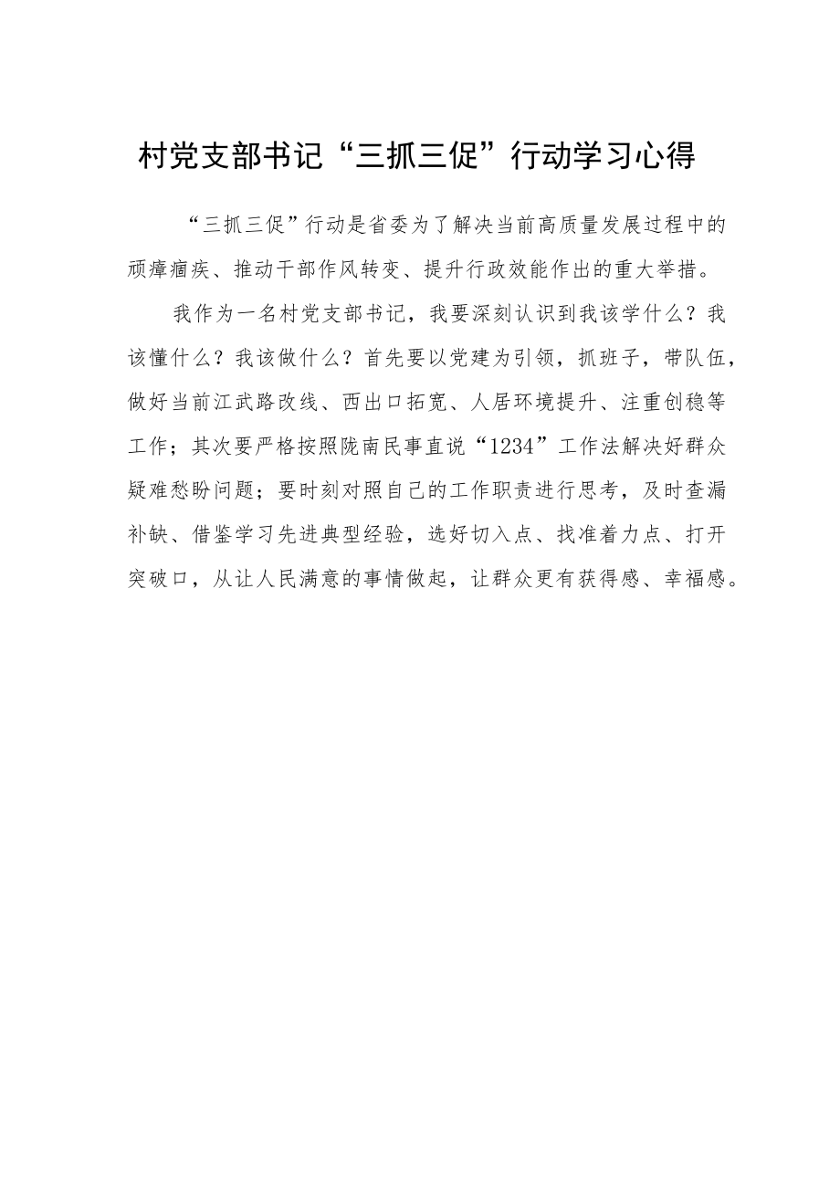 村党支部书记“三抓三促”行动学习心得.docx_第1页