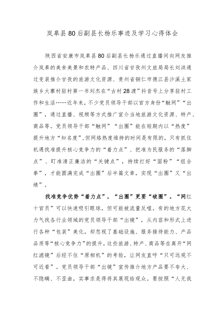 岚皋县80后副县长杨乐事迹及学习心得体会.docx_第1页