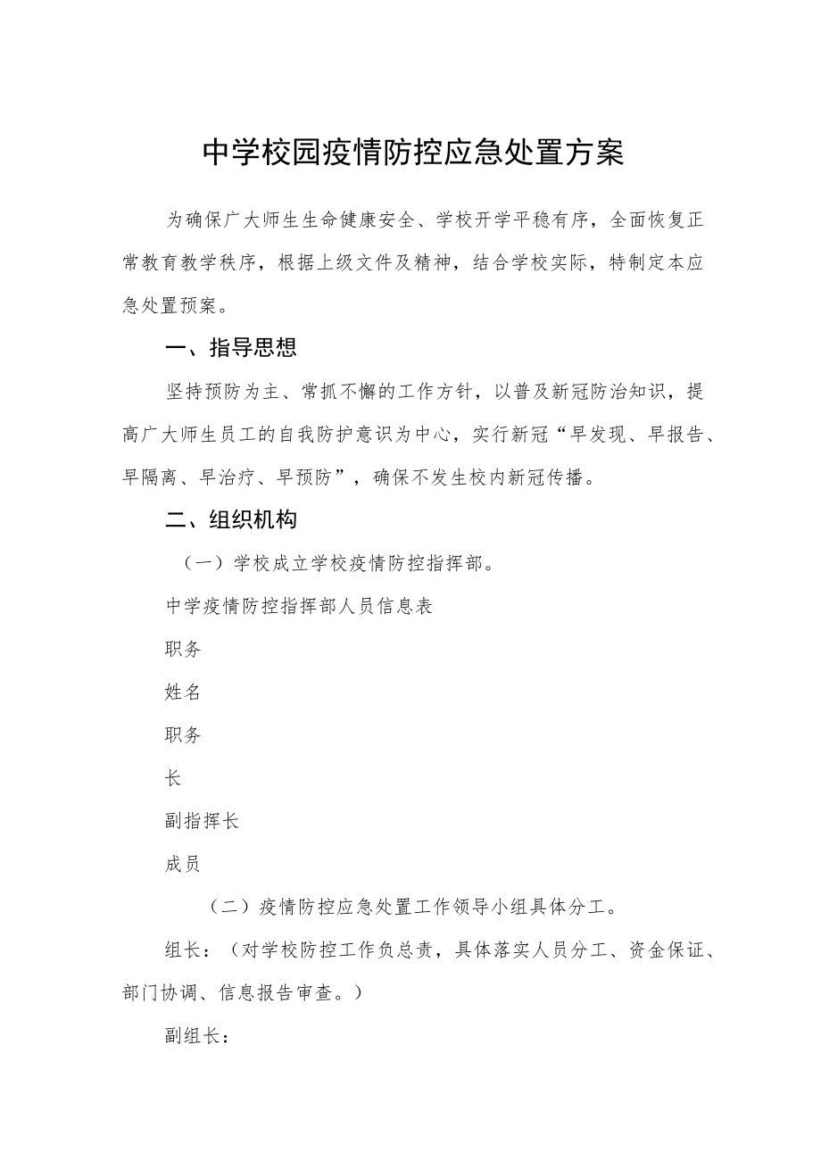 中学校园疫情防控应急处置方案.docx_第1页