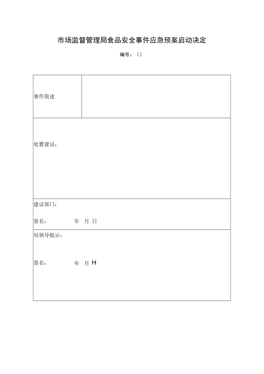 市场监督管理局食品安全事件应急预案启动决定.docx_第1页