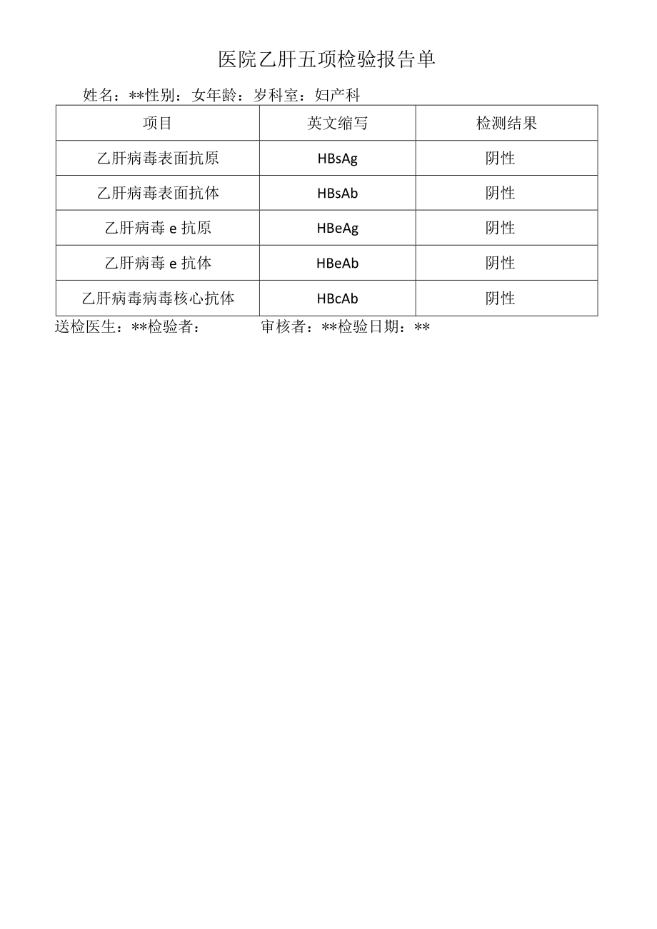 医院乙肝五项检验报告单.docx_第1页