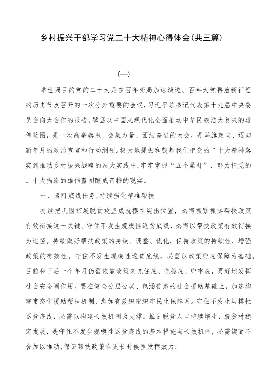 乡村振兴干部学习党二十大精神心得体会（共三篇）.docx_第1页