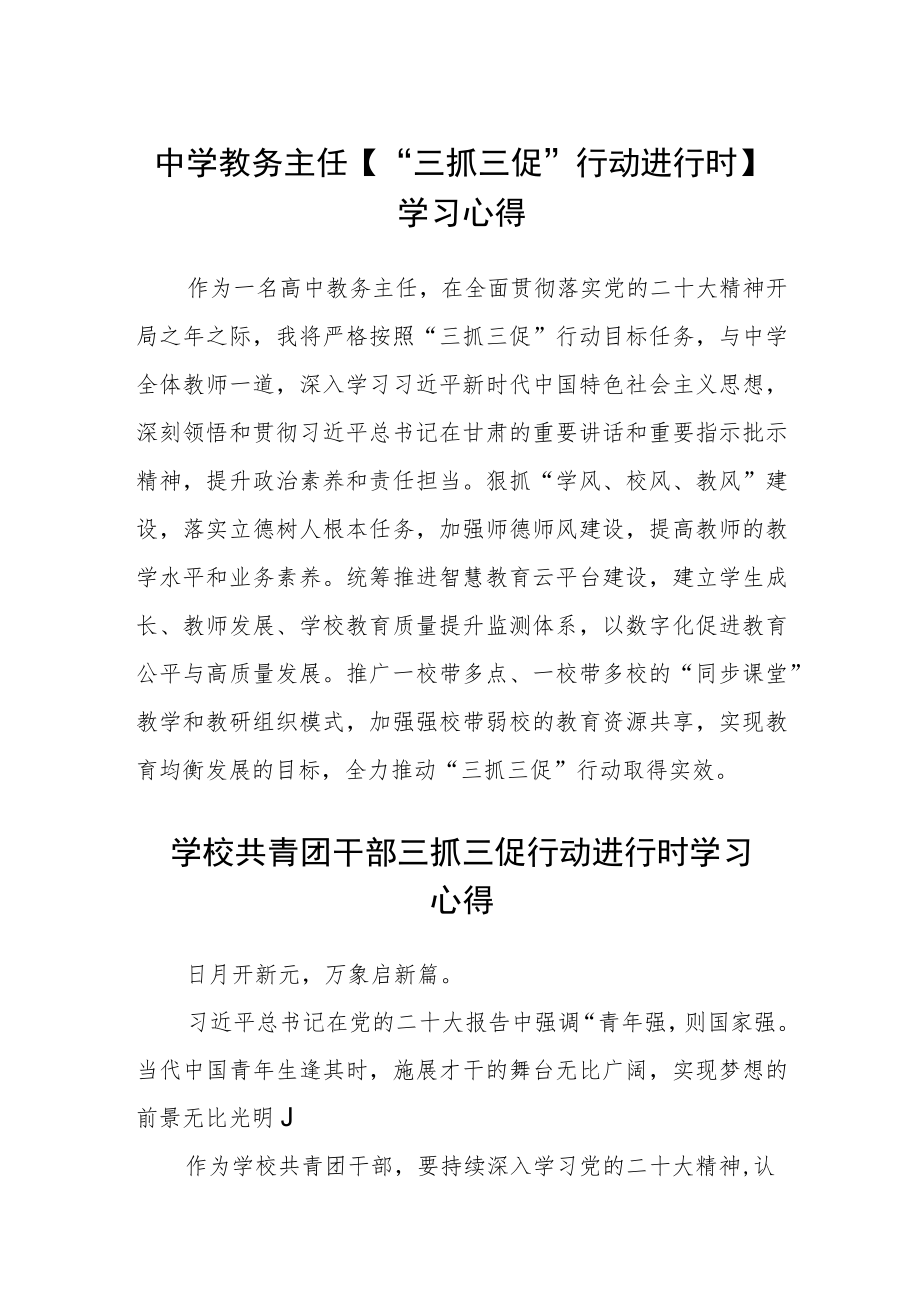 （共三篇）中学教务主任【“三抓三促”行动进行时】学习心得.docx_第1页