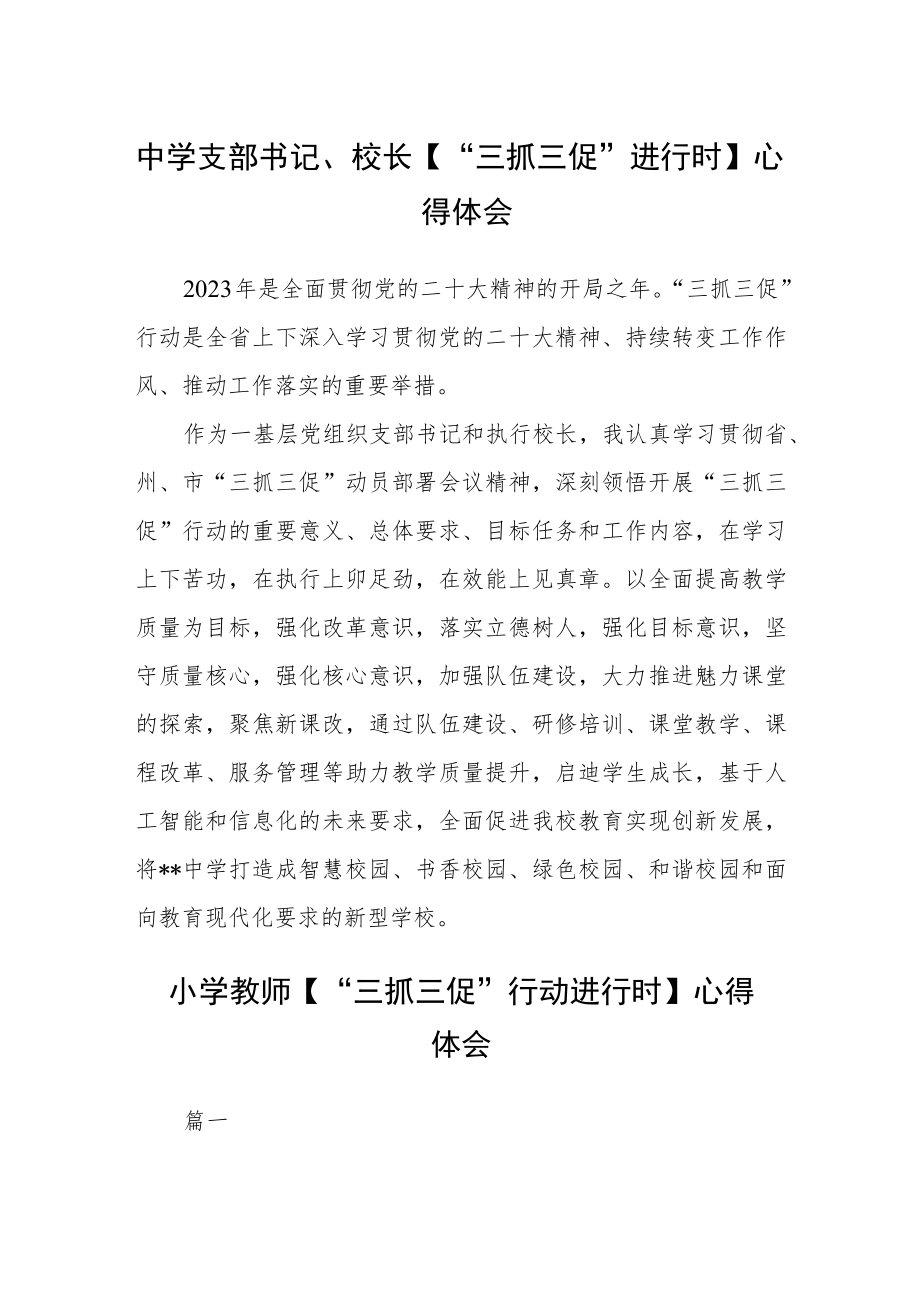 （共三篇）中学支部书记、校长【“三抓三促”进行时】心得体会.docx_第1页