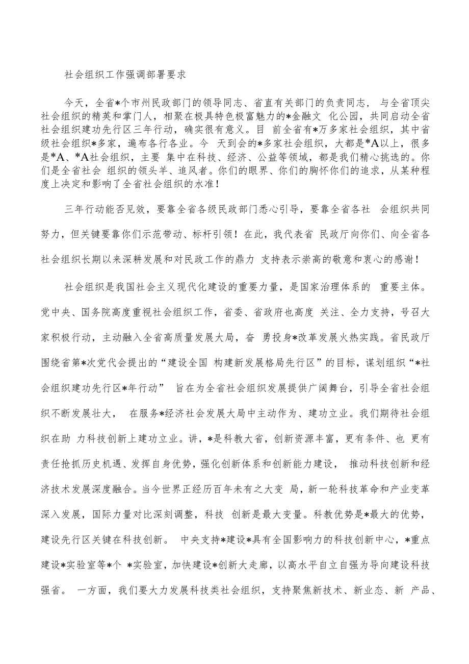 社会组织工作强调部署要求.docx_第1页