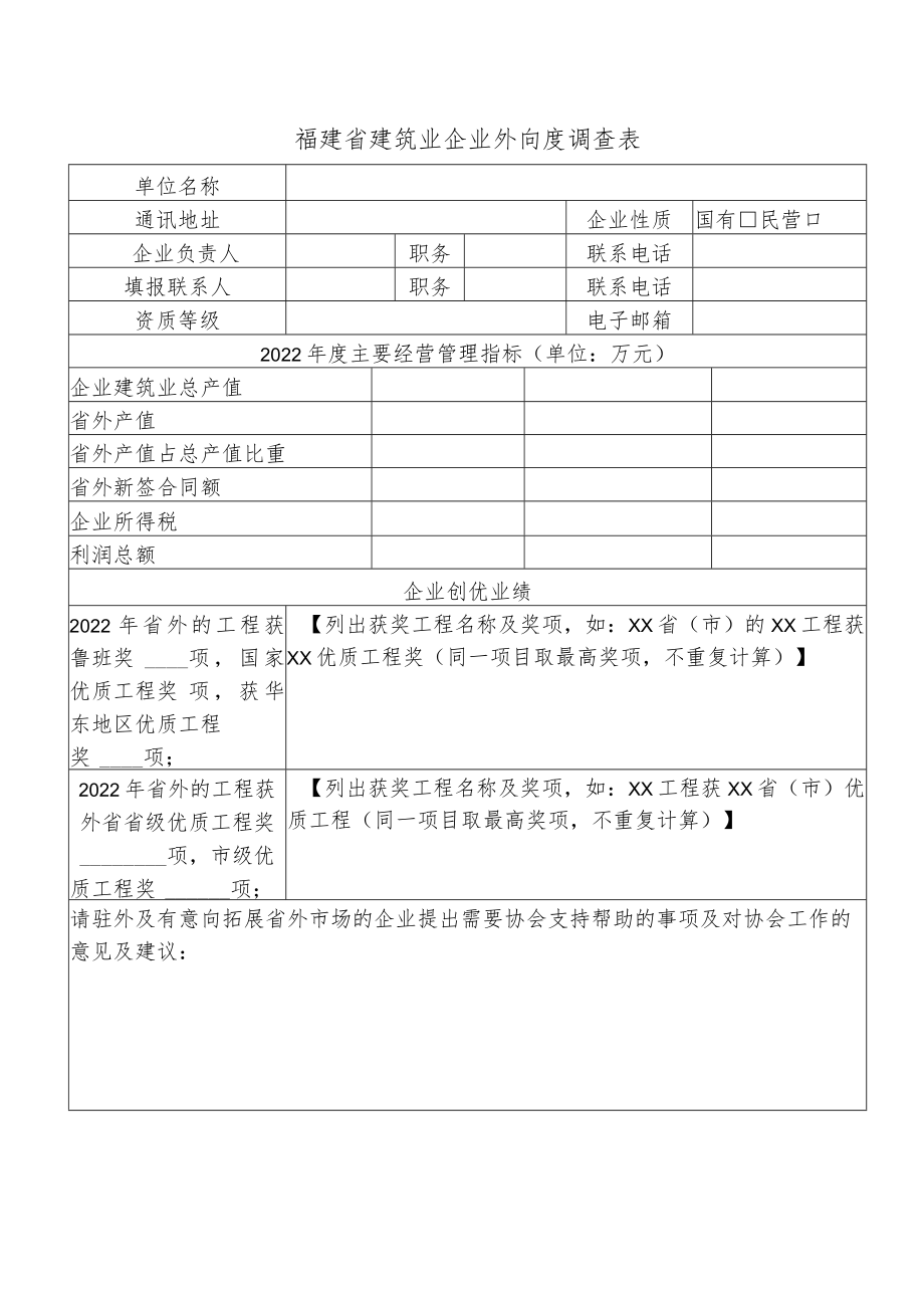 福建省建筑业企业外向度调查表.docx_第1页