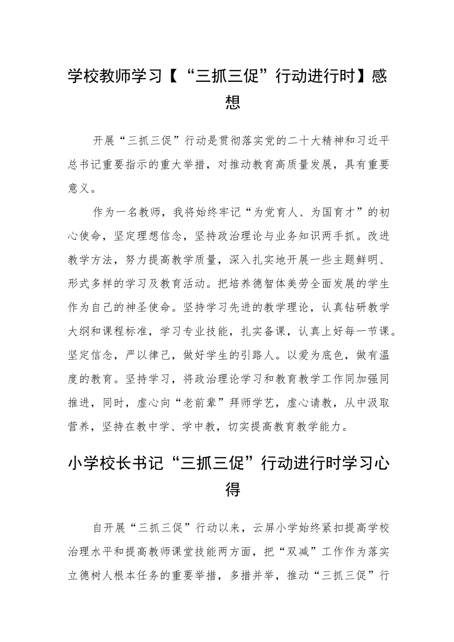 （共三篇）学校教师学习【“三抓三促”行动进行时】感想.docx_第1页