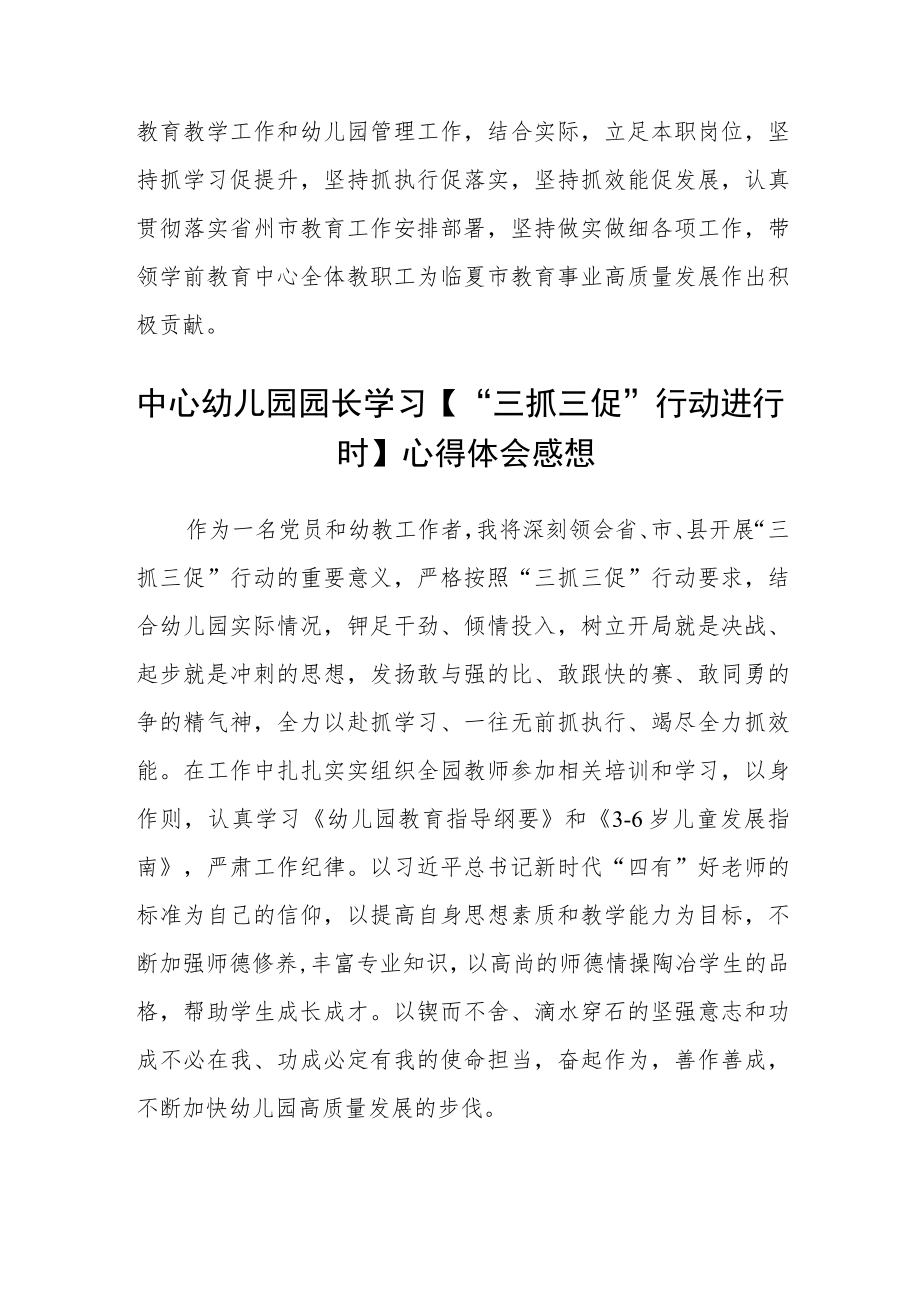 （共三篇）幼儿园园长“三抓三促”行动学校支部书记心得体会.docx_第3页