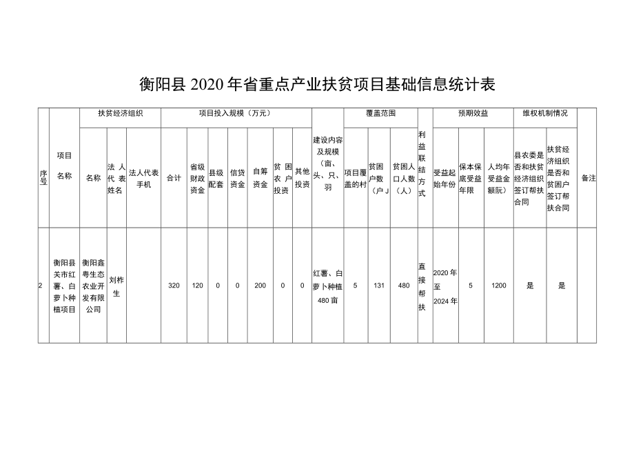 衡阳县2020年省重点产业扶贫项目基础信息统计表.docx_第2页