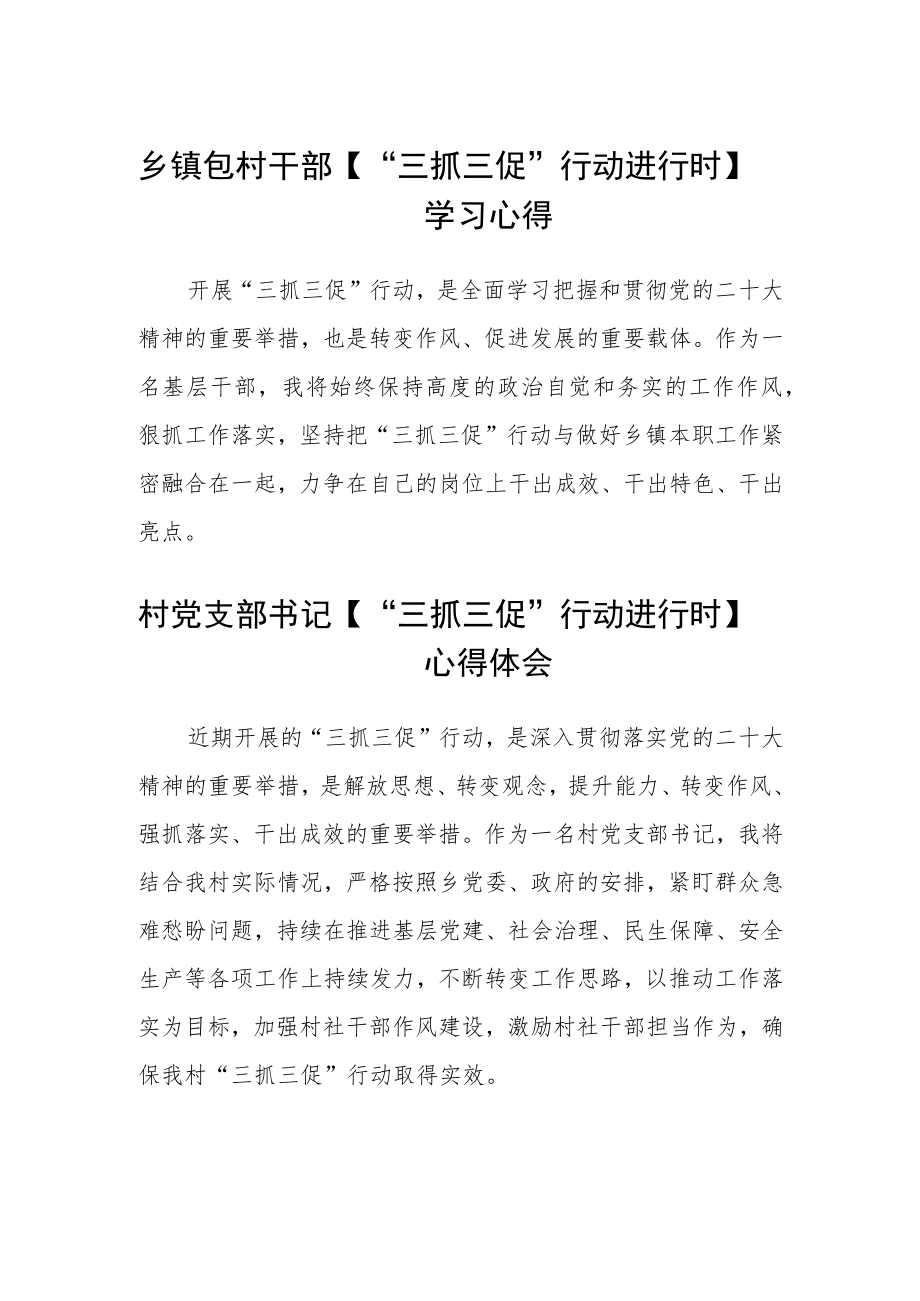 乡镇包村干部【“三抓三促”行动进行时】学习心得 (4篇).docx_第1页