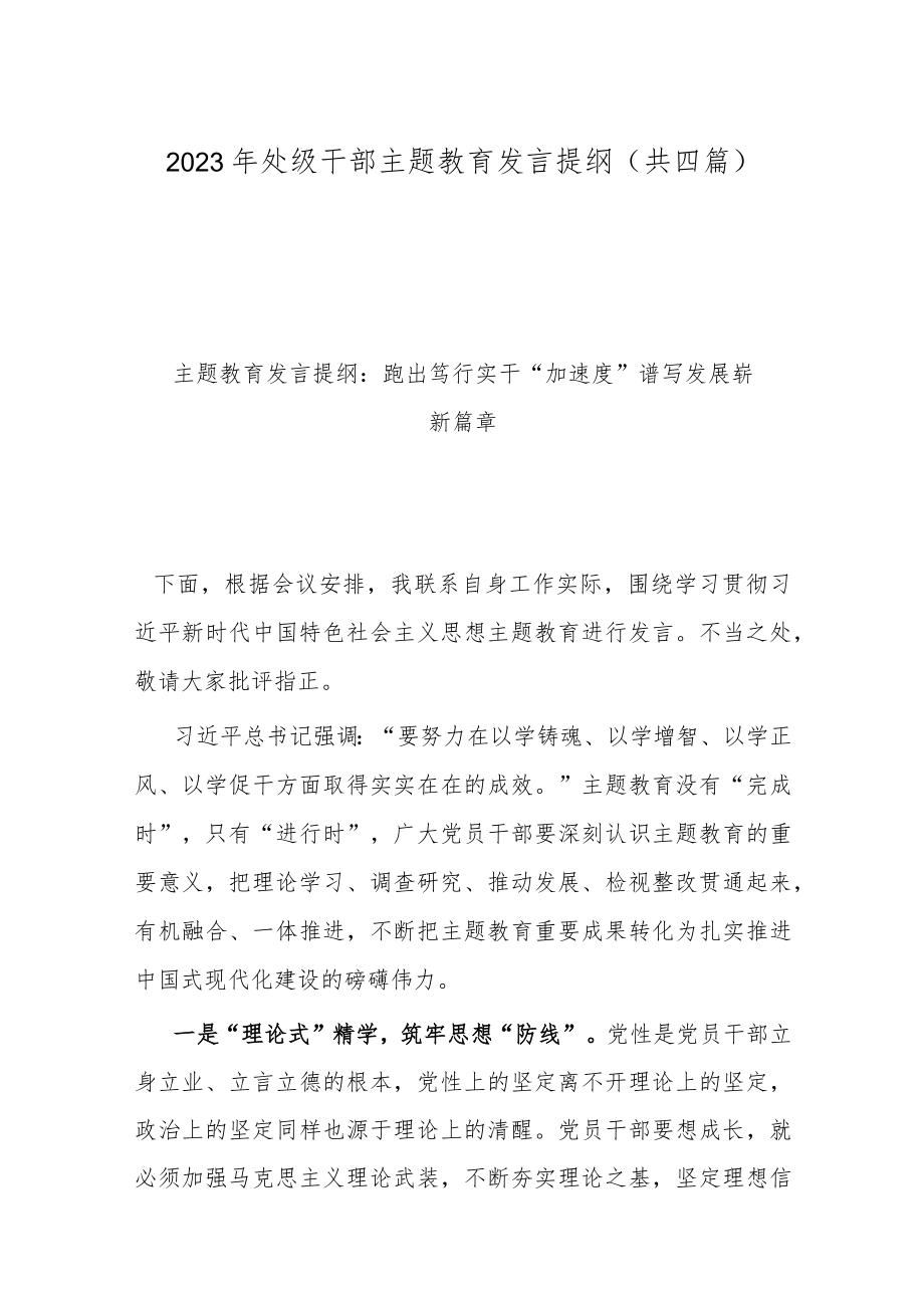 2023年处级干部主题教育发言提纲(共四篇).docx_第1页