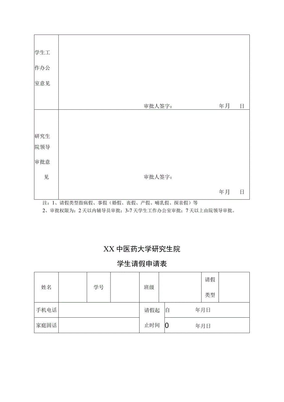 XX中医药大学研究生院学生请假申请表（表样）.docx_第2页