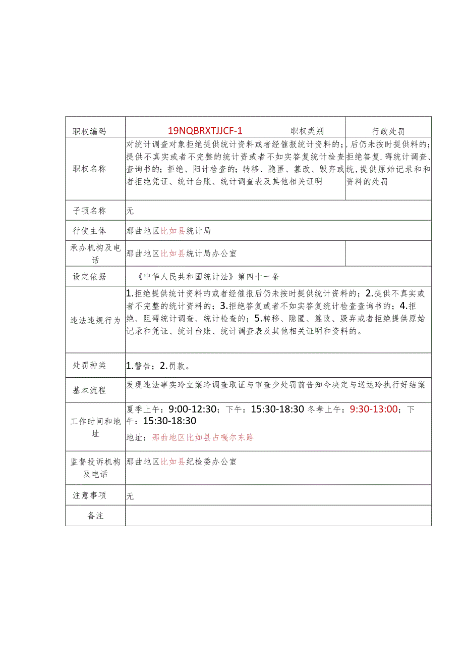 那曲地区比如县统计局行政处罚服务指南.docx_第1页