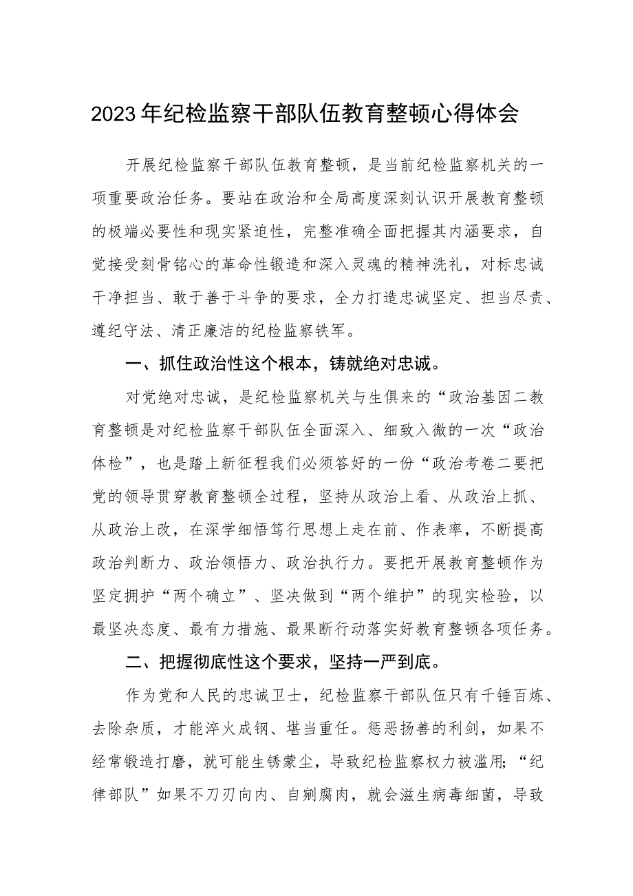 2023年纪检监察干部队伍教育整顿心得体会 精选范文(3篇).docx_第1页