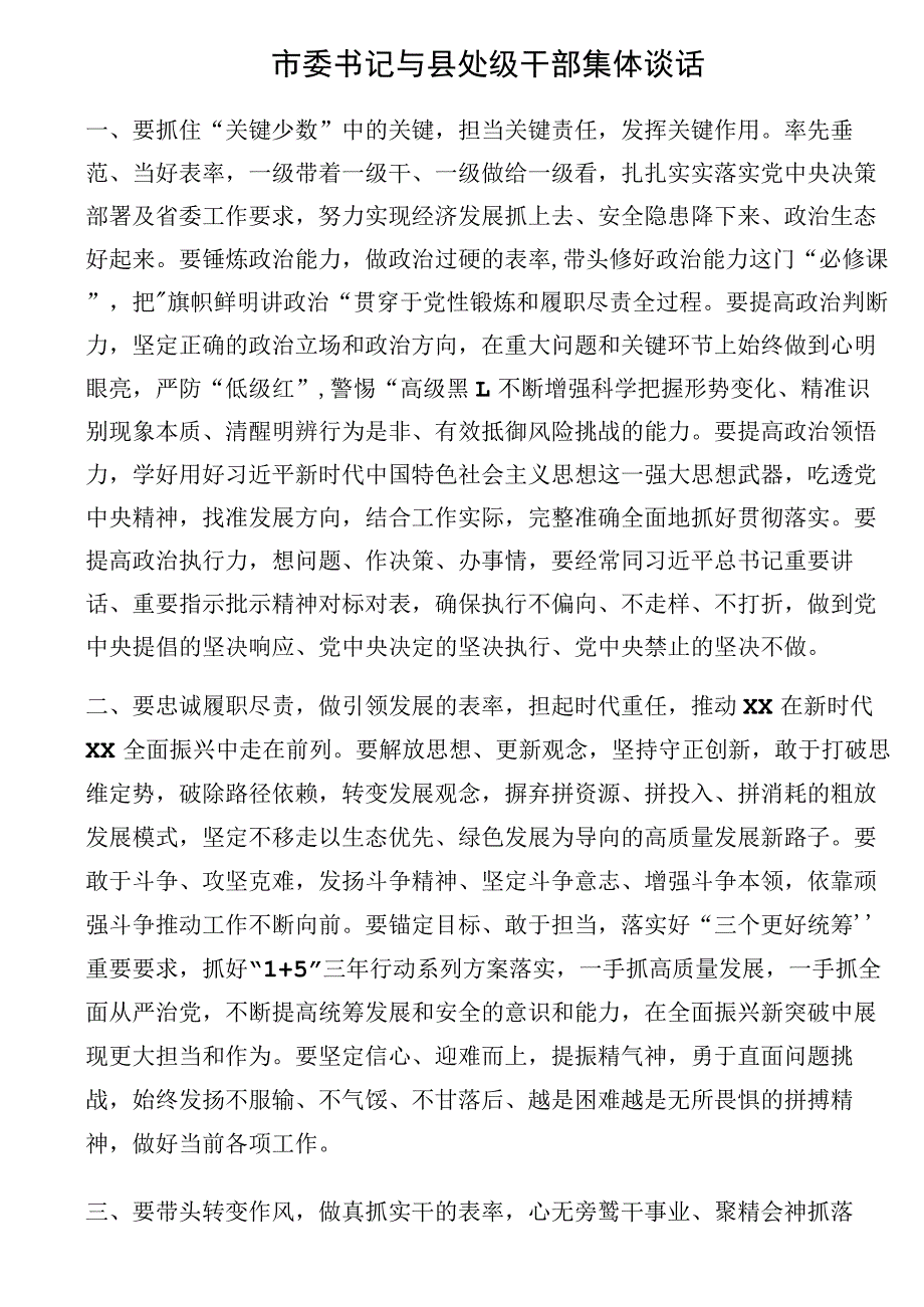 市委书记与县处级干部集体谈话 .docx_第1页