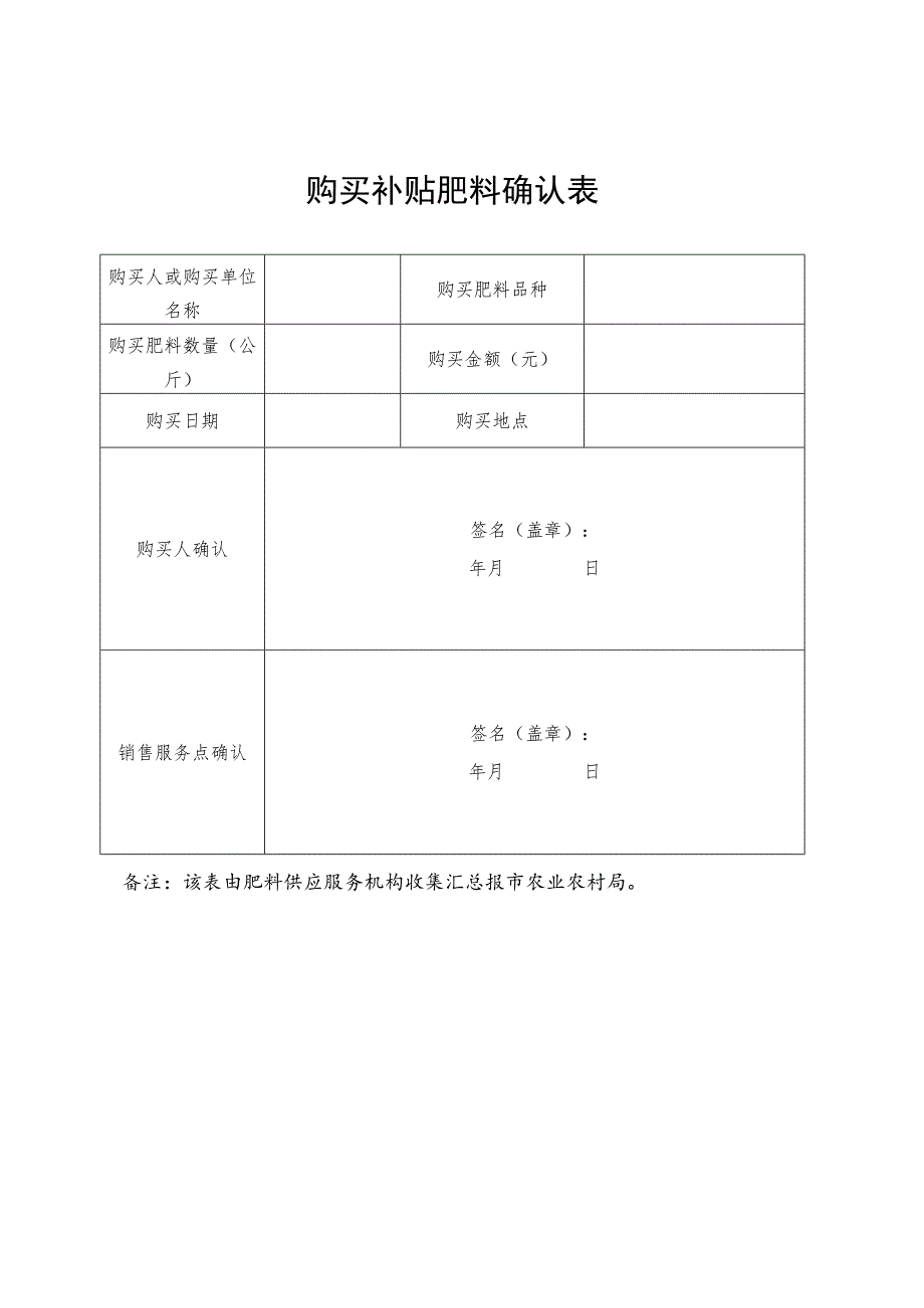 购买补贴肥料确认表.docx_第1页