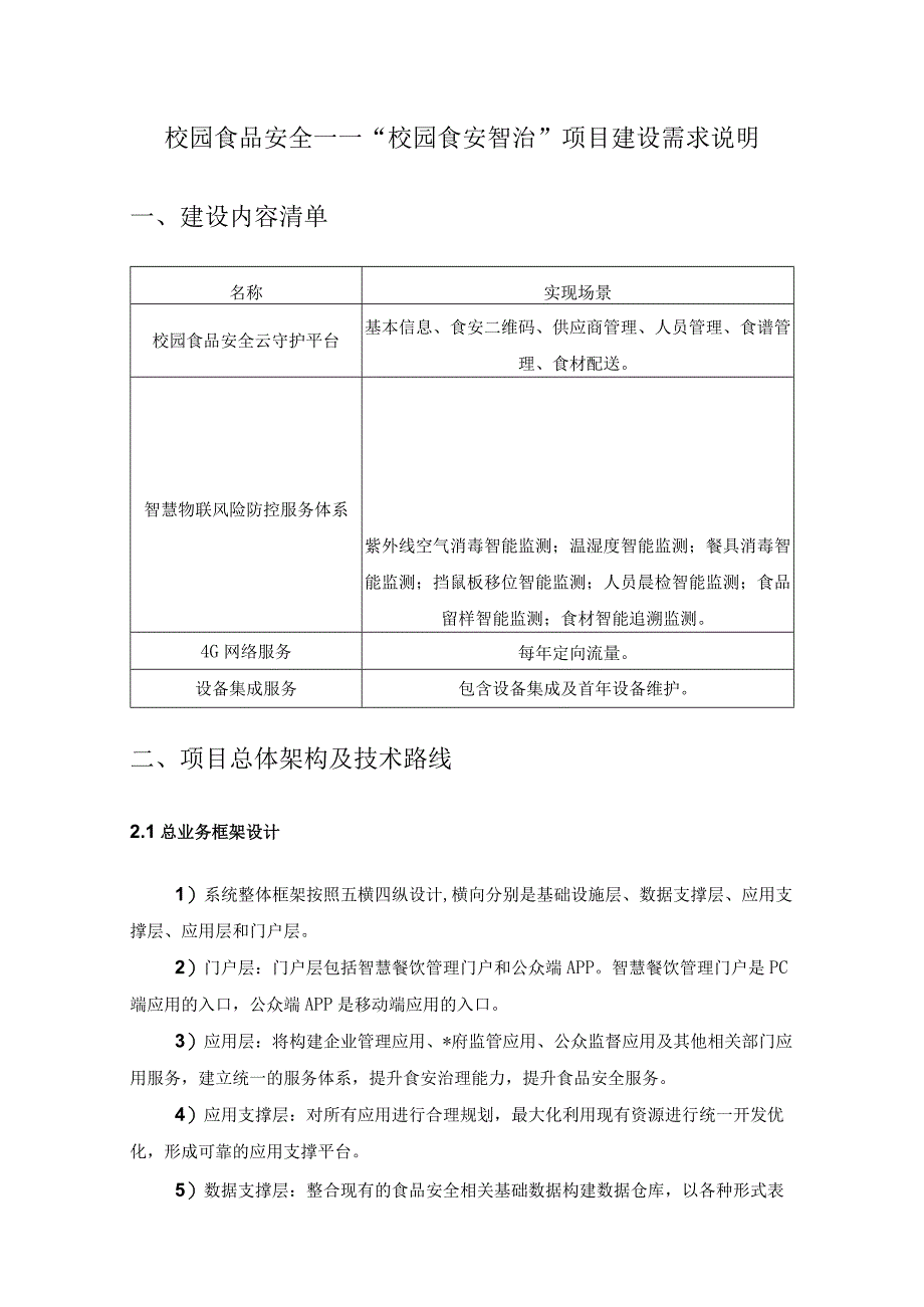 校园食品安全——“校园食安智治”项目建设需求说明.docx_第1页