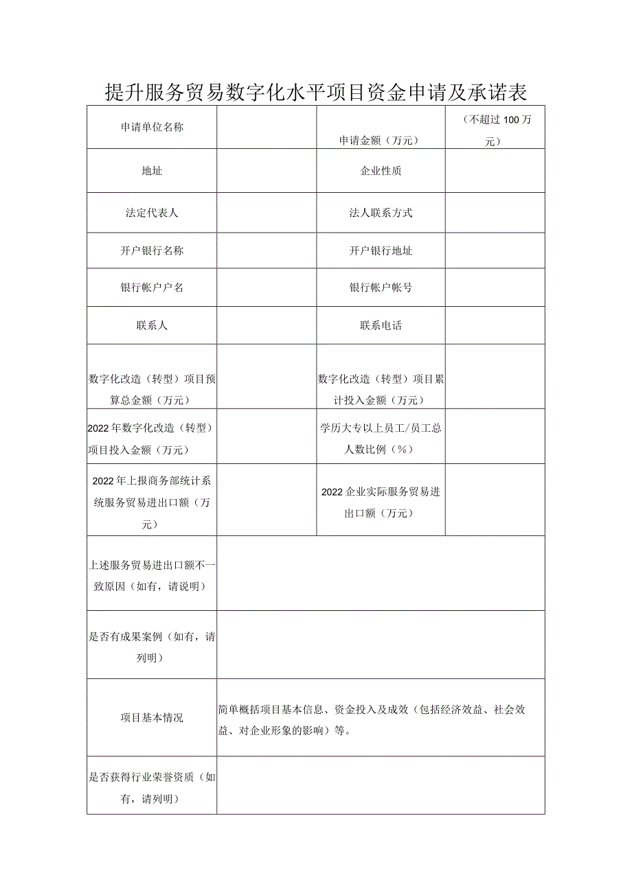 提升服务贸易数字化水平项目资金申请及承诺表.docx_第1页