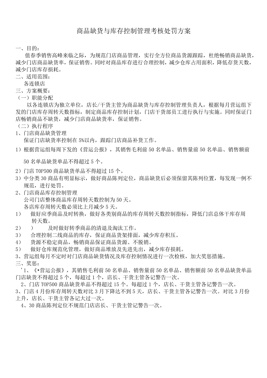 连锁店商品缺货与库存控制管理考核处罚方案与执行程序.docx_第1页