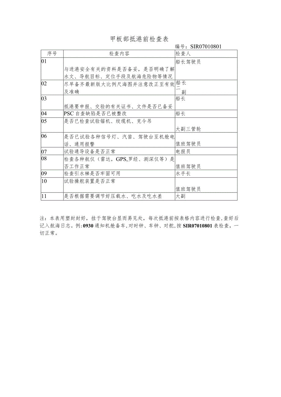 船舶甲板部抵港前检查表.docx_第1页