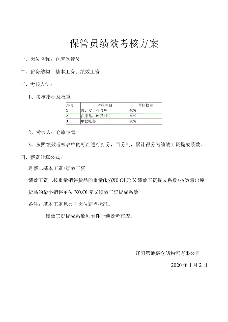 简单版仓管员绩效考核方案保管员绩效考核方法与内容.docx_第1页