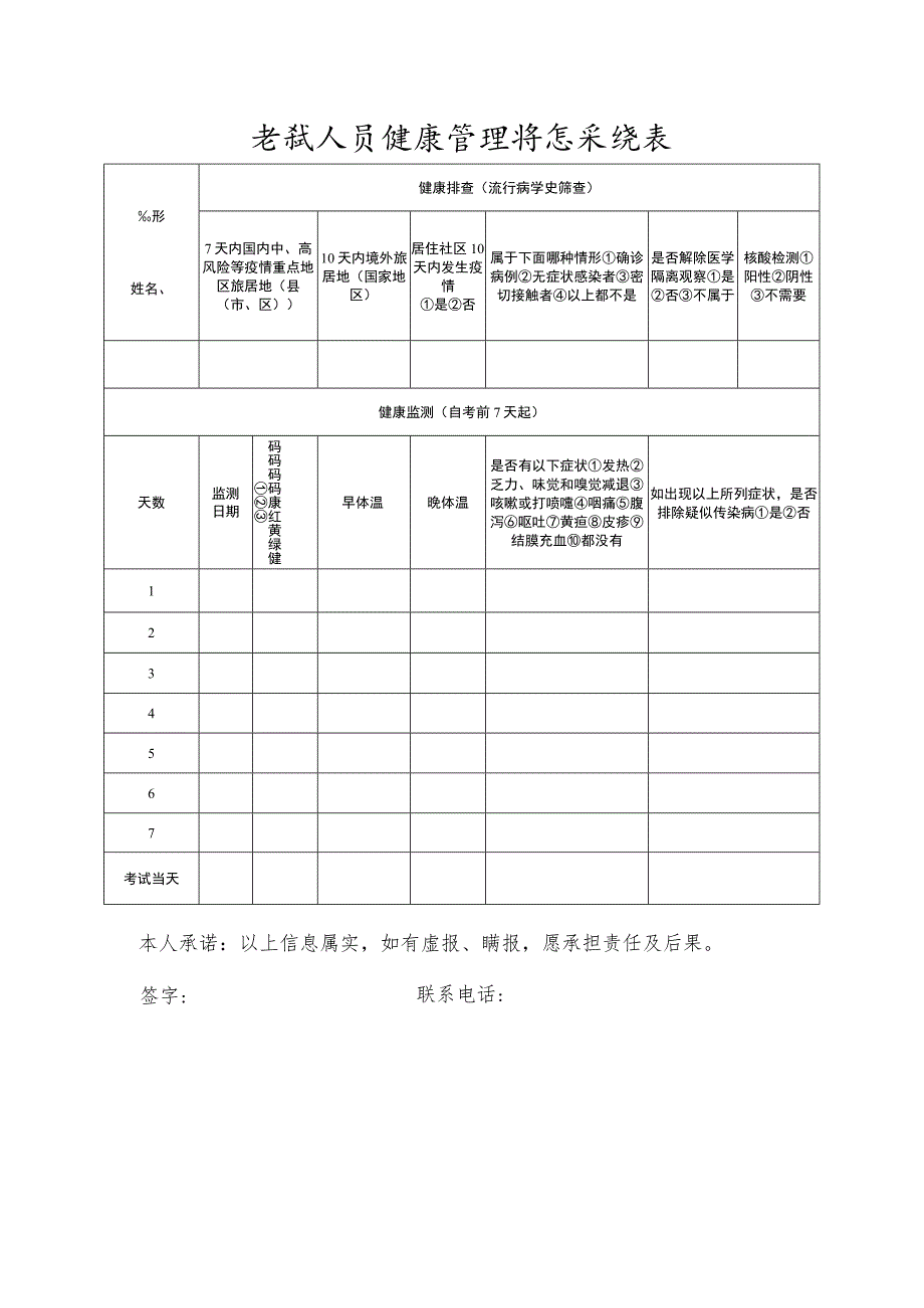 考试人员健康管理信息采集表.docx_第1页