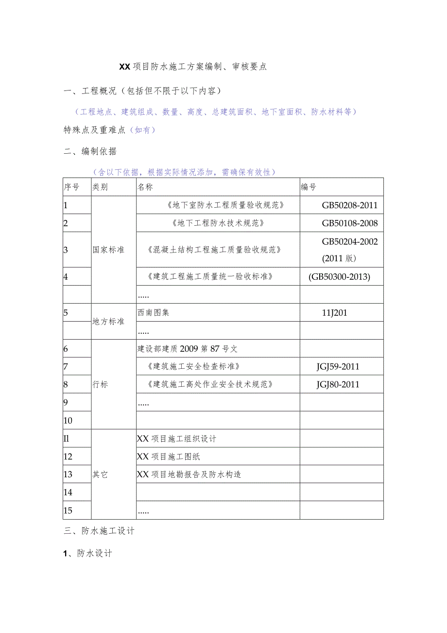 项目防水施工方案编制、审核要点.docx_第1页