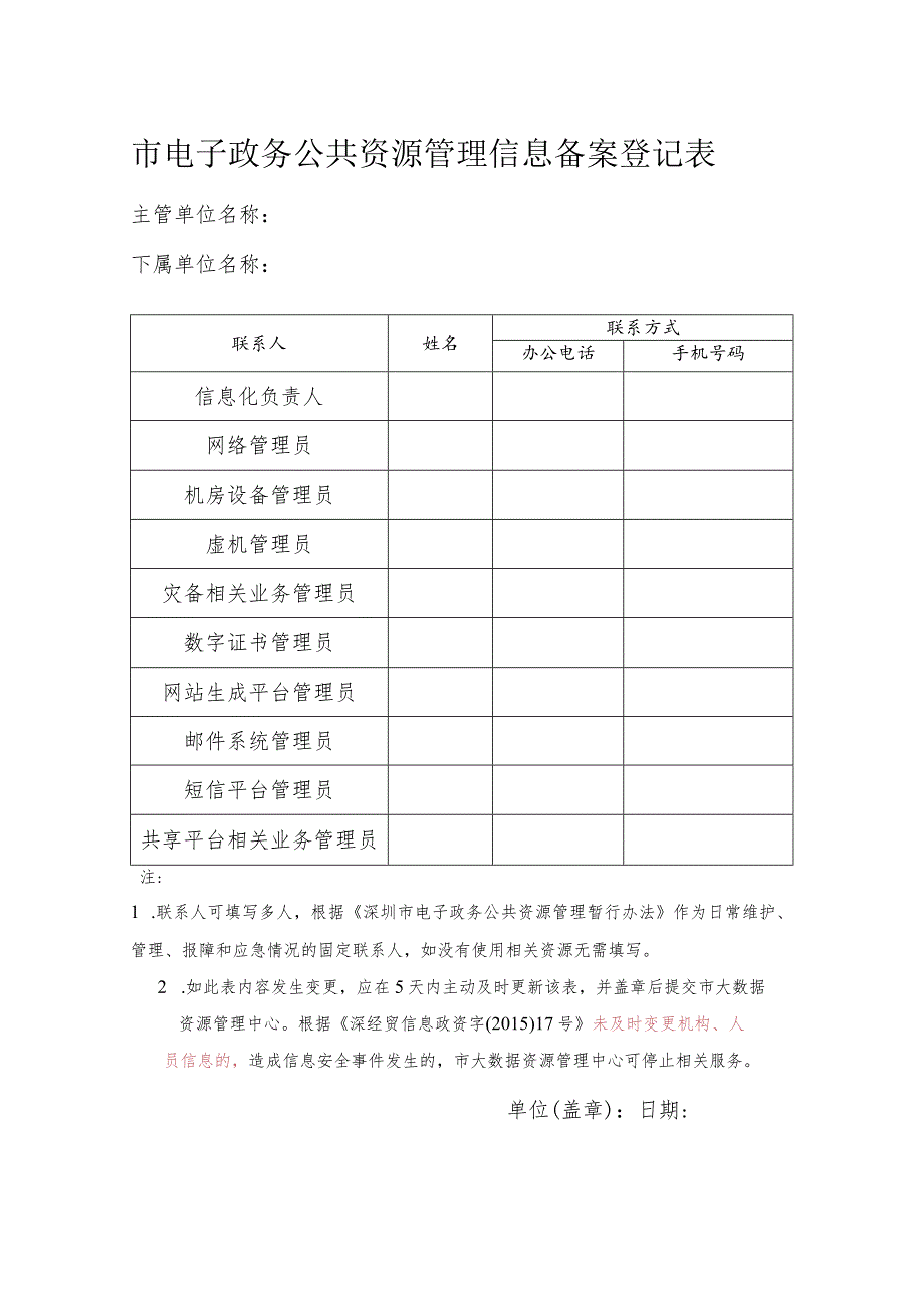 市电子政务公共资源管理信息备案登记表.docx_第1页