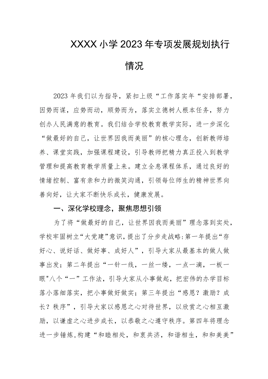 小学2023年专项发展规划执行情况.docx_第1页