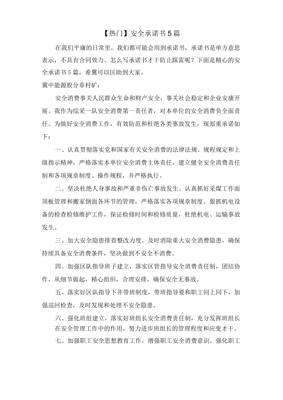 安全承诺书5篇.docx_第1页