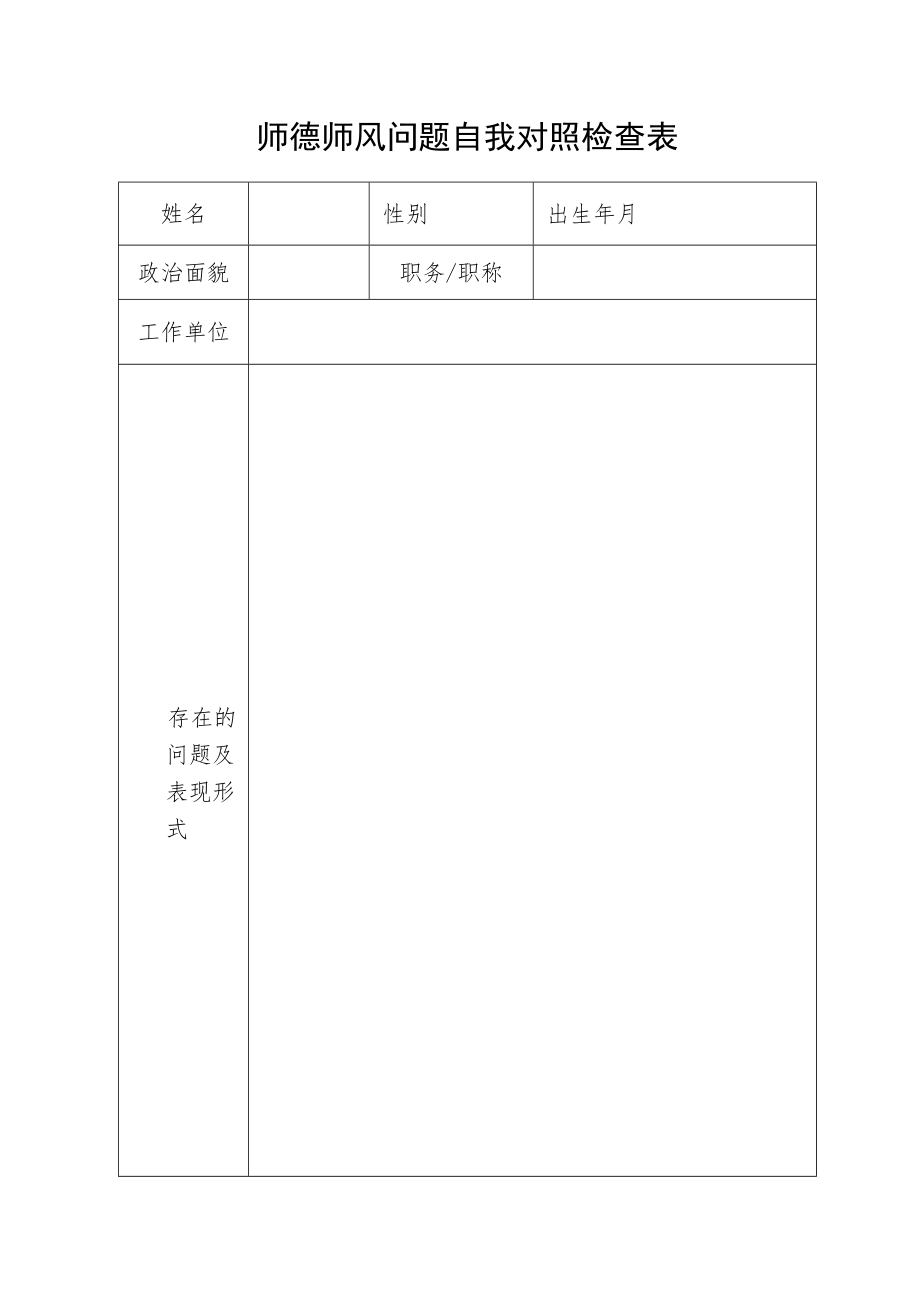 师德师风问题自我对照检查表.docx_第1页