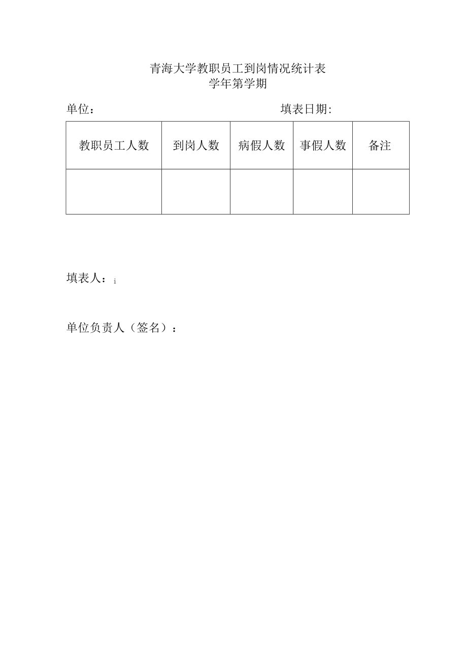 青海大学教职员工到岗情况统计表学年第学期单位填表日期备注.docx_第1页