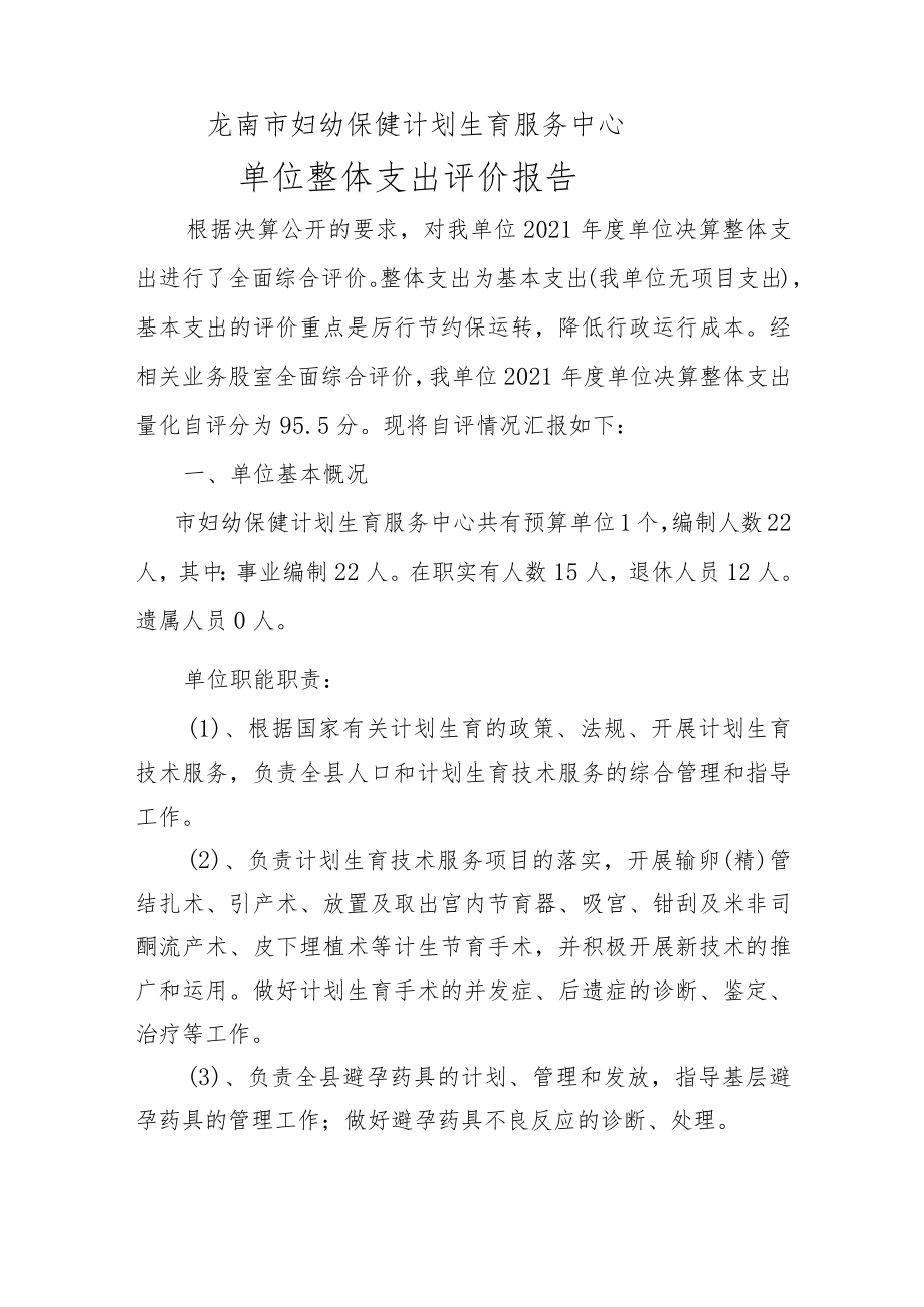 龙南市妇幼保健计划生育服务中心单位整体支出评价报告.docx_第1页