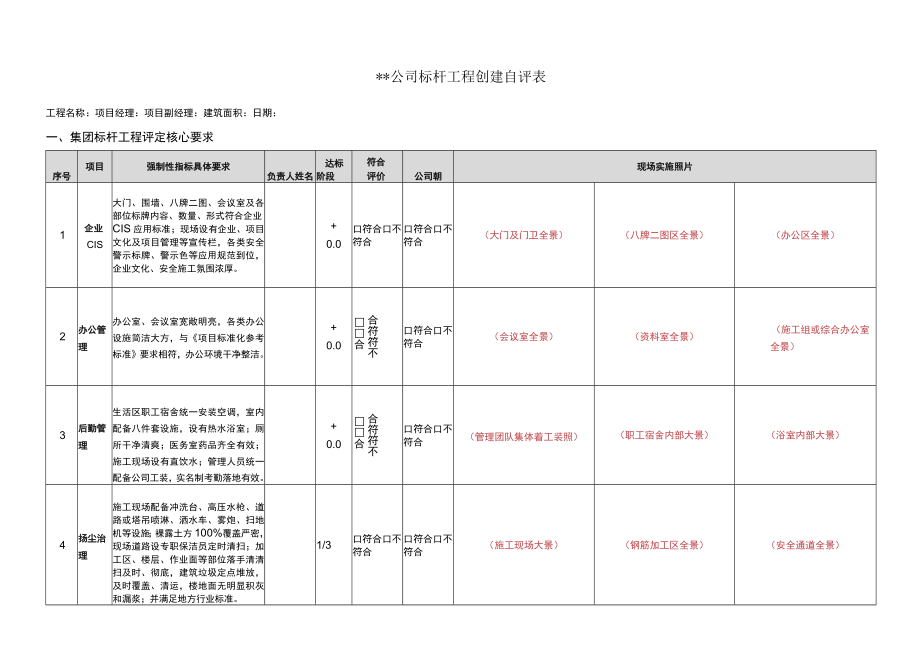 某建设公司标杆创建自评表.docx_第1页