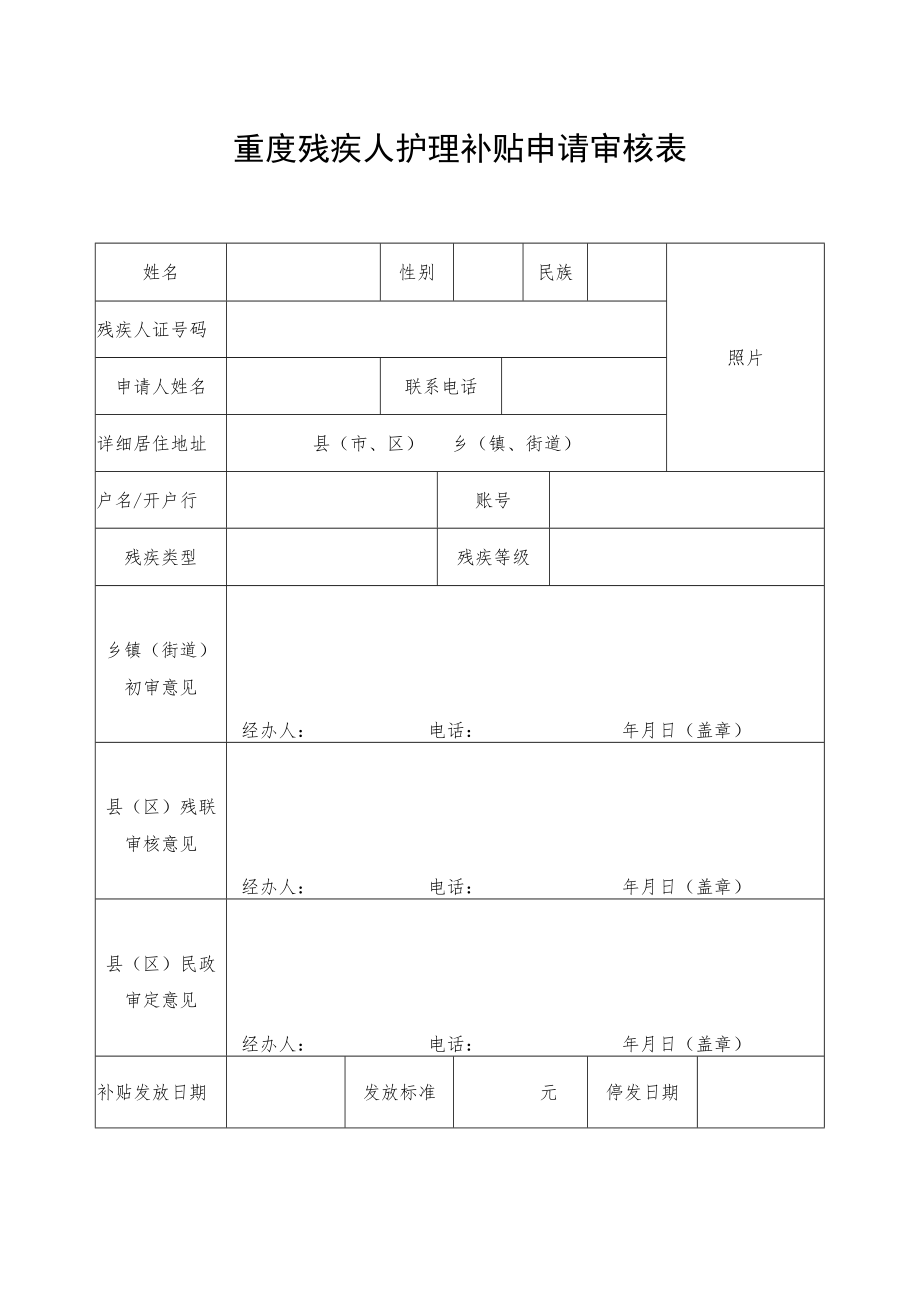 重度残疾人护理补贴申请审核表.docx_第1页