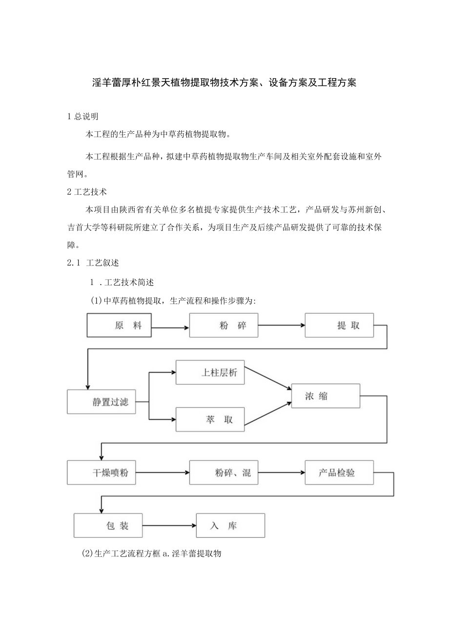 淫羊藿厚朴红景天植物提取物技术方案、设备方案及工程方案.docx_第1页