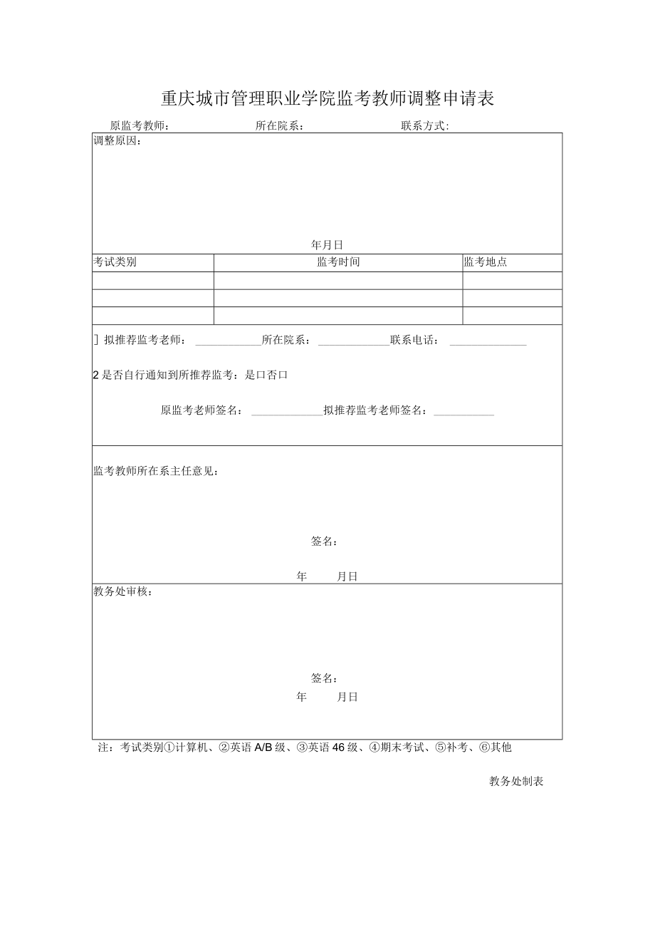 重庆城市管理职业学院监考教师调整申请表.docx_第1页