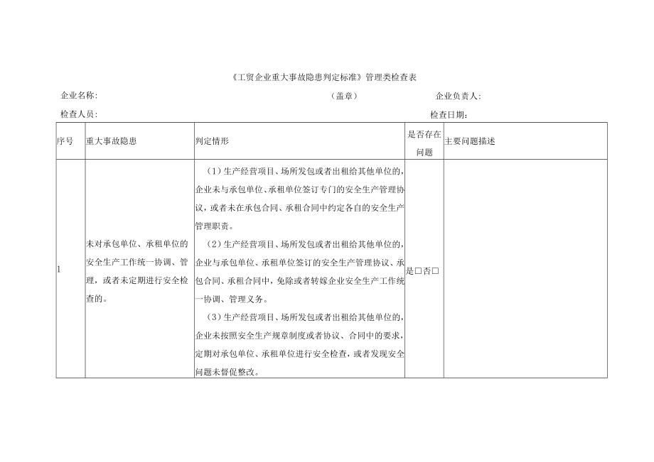 《工贸企业重大事故隐患判定标准》管理类检查表.docx_第1页