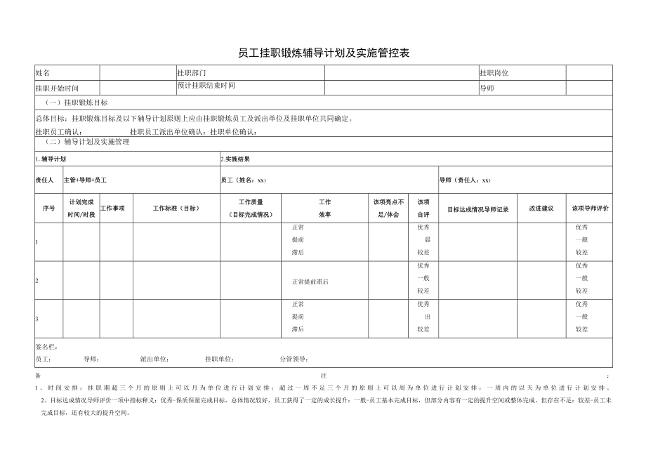 员工挂职锻炼辅导计划及实施管控表.docx_第1页